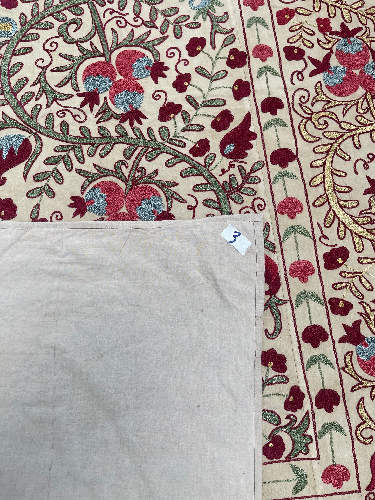 Handmade Silk Suzani Embroidery

Beautiful traditional embroidery made by hand with silk threads.
Elegant design, perfect for decorating a table, wall, or home interior.

Size: 6.6 ft × 4.4 ft
A unique and authentic piece of handmade art