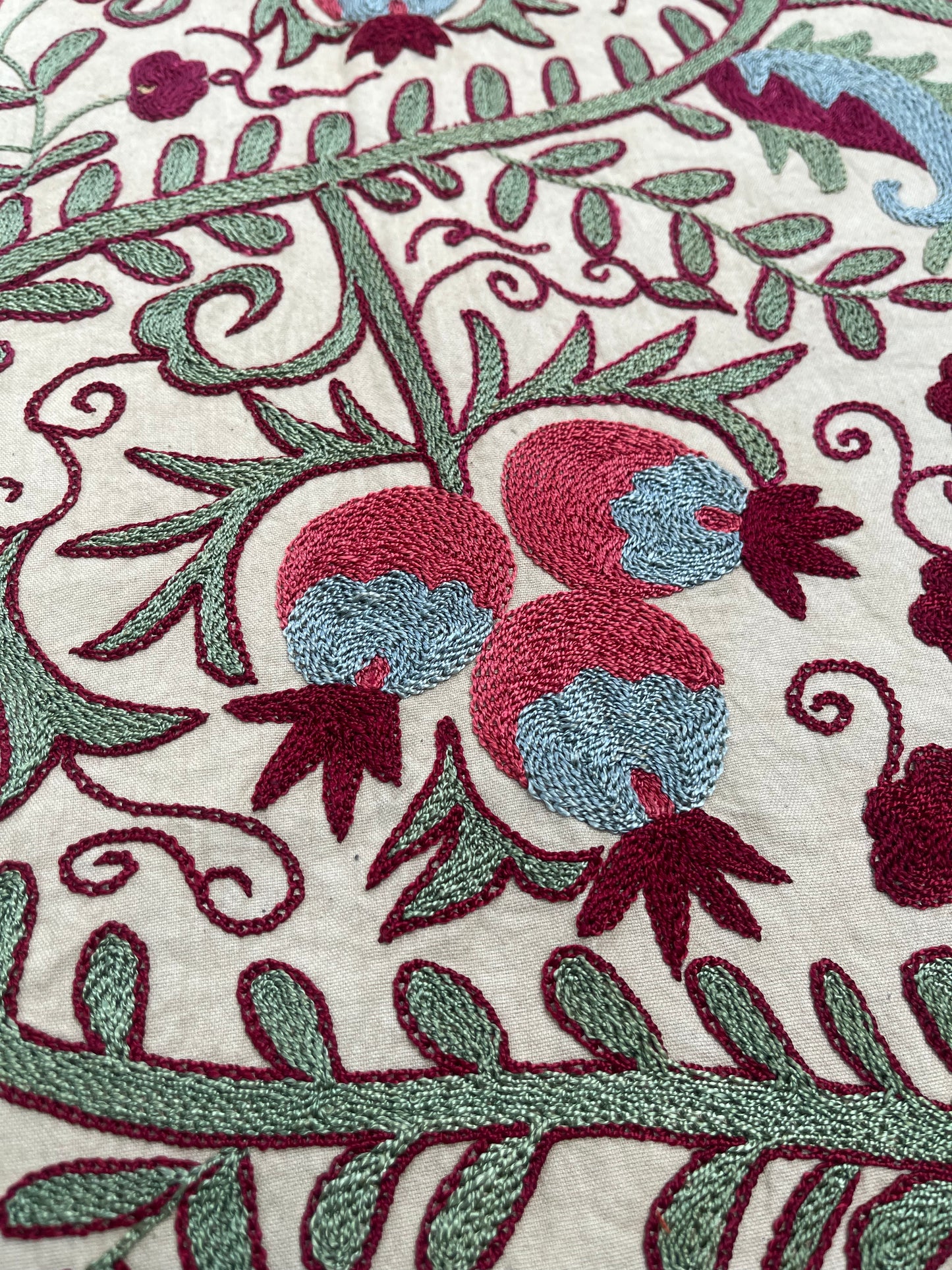 Handmade Silk Suzani Embroidery

Beautiful traditional embroidery made by hand with silk threads.
Elegant design, perfect for decorating a table, wall, or home interior.

Size: 6.6 ft × 4.4 ft
A unique and authentic piece of handmade art